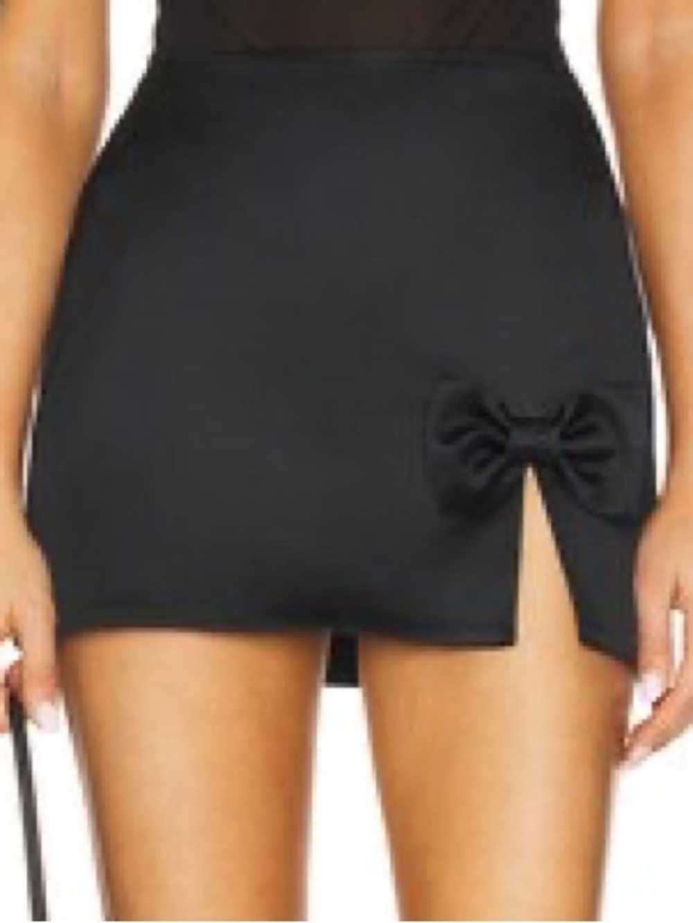 Lovers + Friends Black Mini Skirt with Side Bow Slit